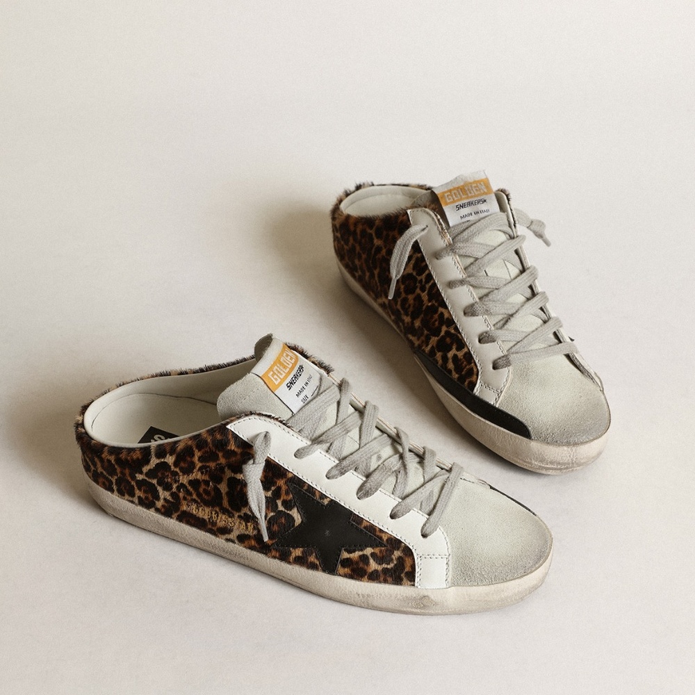 Golden Goose - Super-Star Sabots - leopard-print pony skin - black star -Size 39
